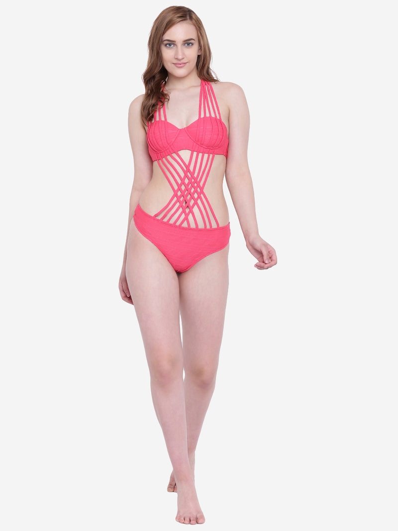 La Intimo Women's Luxury Liquidate Halter Neck Monokini with Thongs, offering a stylish and comfortable beachwear design, available in a single pack.