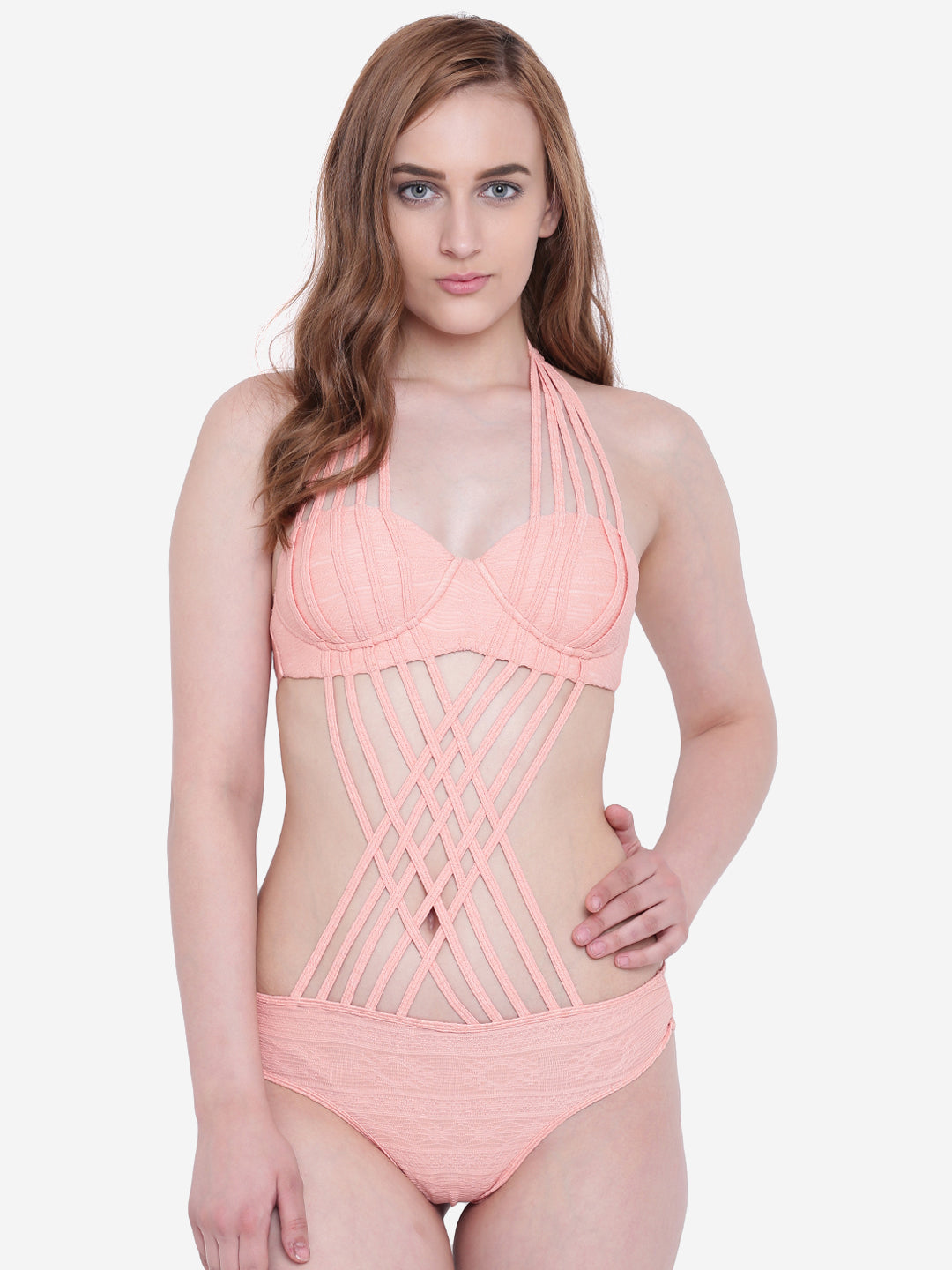 La Intimo Women's Luxury Liquidate Halter Neck Monokini with Thongs, offering a stylish and comfortable beachwear design, available in a single pack.