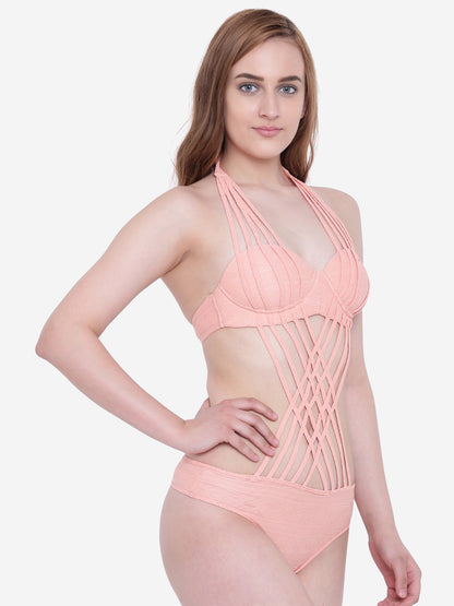 La Intimo Women's Luxury Liquidate Halter Neck Monokini with Thongs, offering a stylish and comfortable beachwear design, available in a single pack.