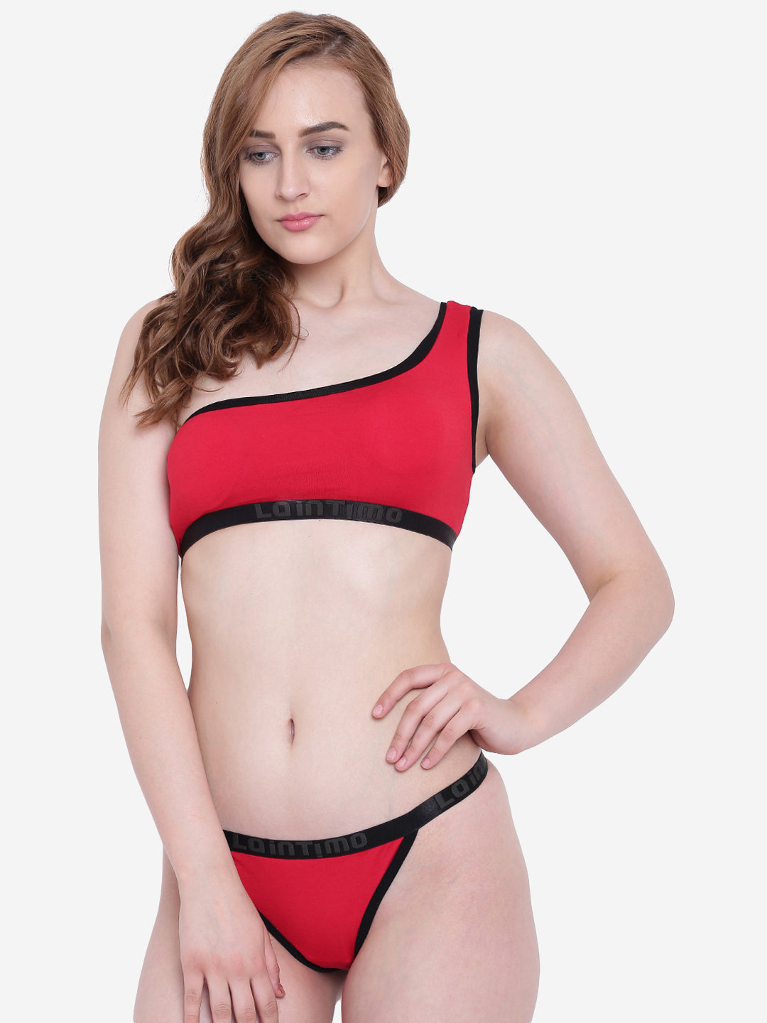 La Intimo Women's Luxury Liquidate One Shoulder Bikini Set with Thongs, offering a stylish and comfortable design for beachwear, available in a multi-pack of 2.