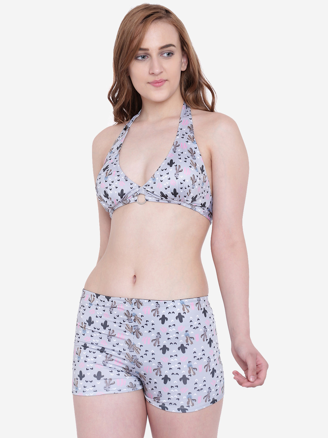 La Intimo Women's Luxury Liquidate Halter Neck Bikini Set with Trunks, offering stylish and comfortable beachwear, available in a multi-pack of 2.