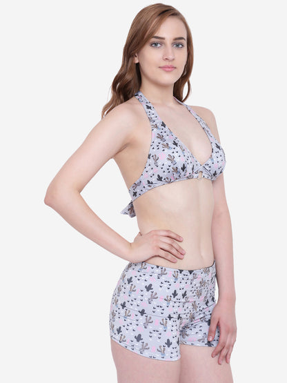 La Intimo Women's Luxury Liquidate Halter Neck Bikini Set with Trunks, offering stylish and comfortable beachwear, available in a multi-pack of 2.