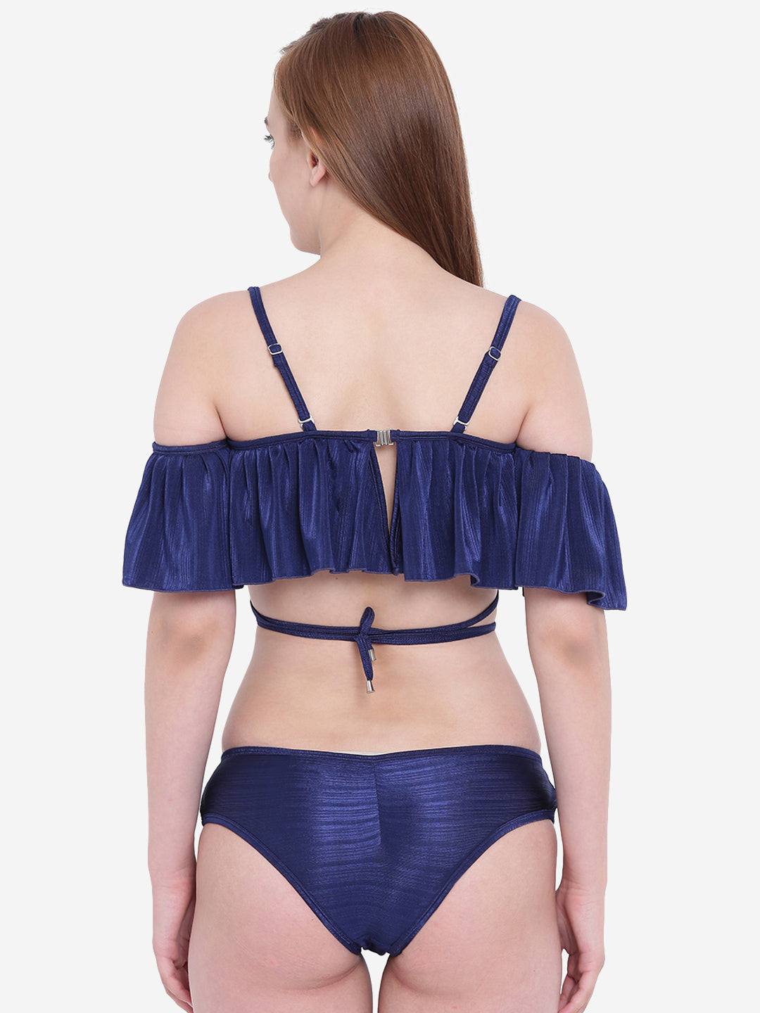 Textured Non Padded Frilled Adjustable Bikini Swimsuit (Set of 2)