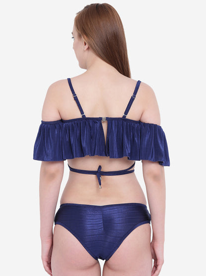 Textured Non Padded Frilled Adjustable Bikini Swimsuit (Set of 2)