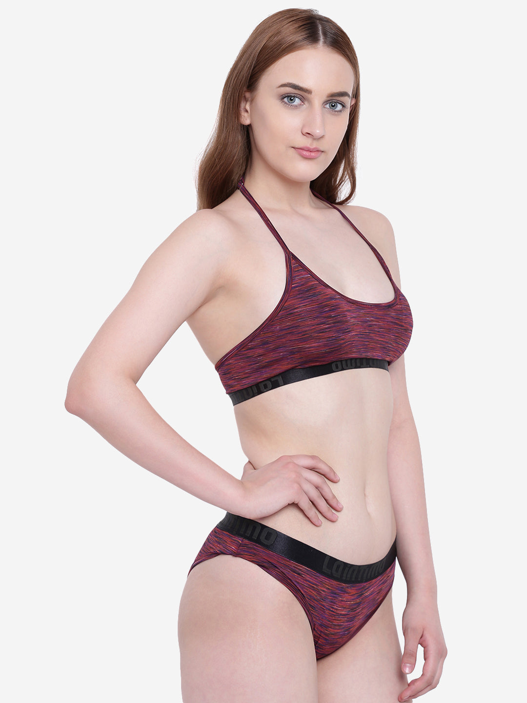 Padded Self Print Halter Neck Bikini Swimsuit (Set of 2)