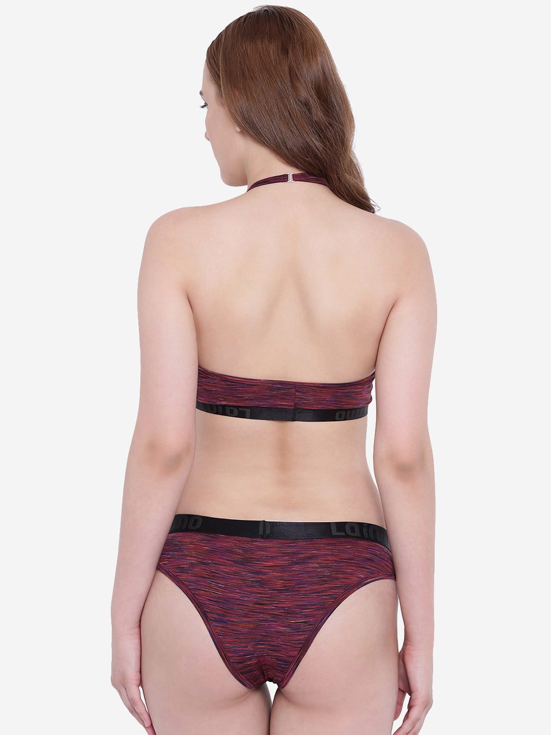 Padded Self Print Halter Neck Bikini Swimsuit (Set of 2)