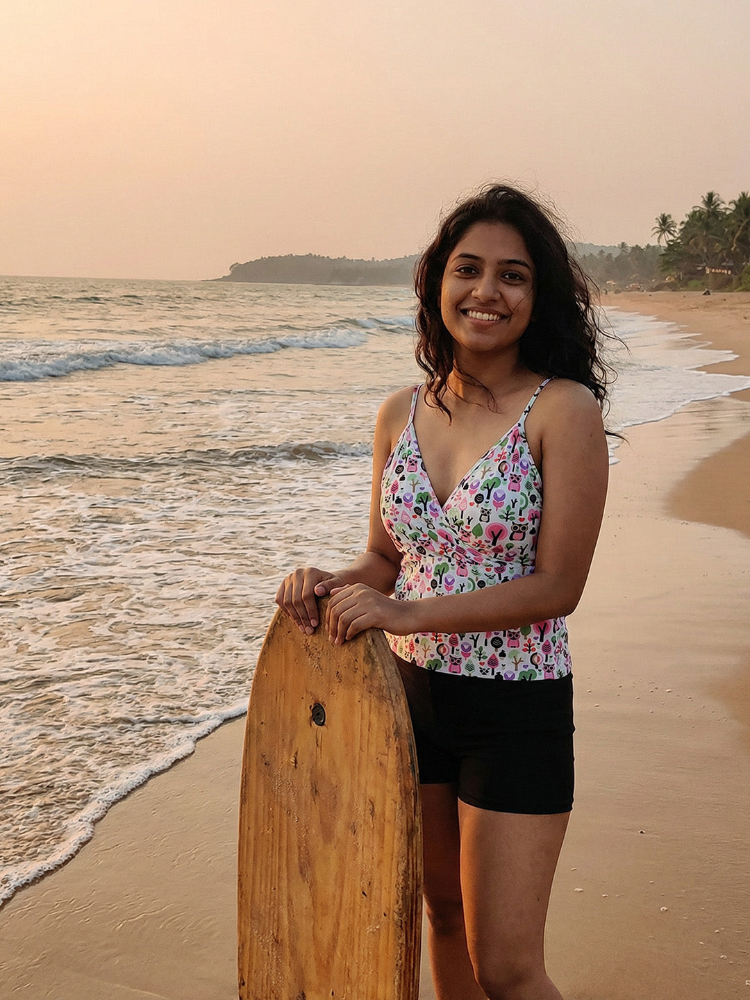 Padded Digital Print Adjustable Top and Shorts Bikini Swimwuit (Set of 2)