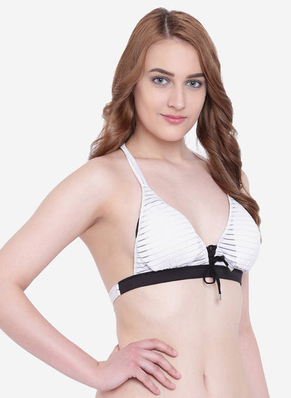 Padded Halter Neck Textured Two Piece Swim Bra