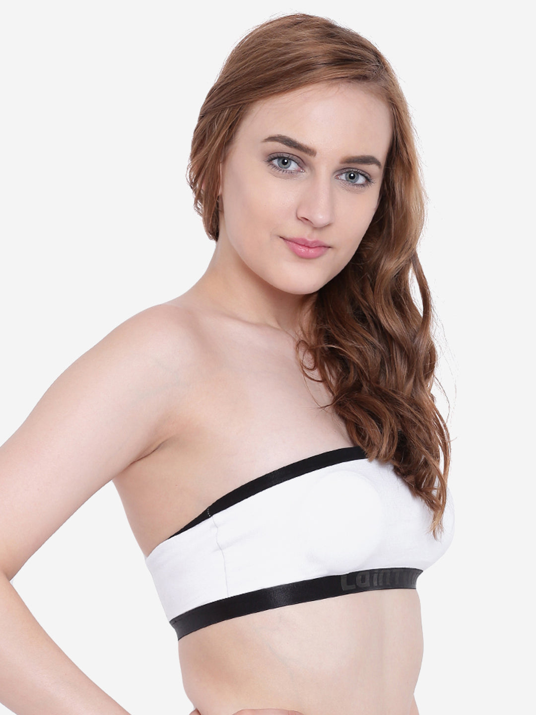 Modal Padded One Shoulder Contrast Swim Bra