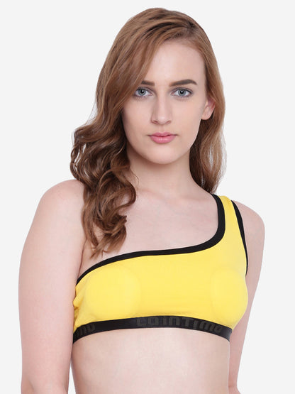 Modal Padded One Shoulder Contrast Swim Bra