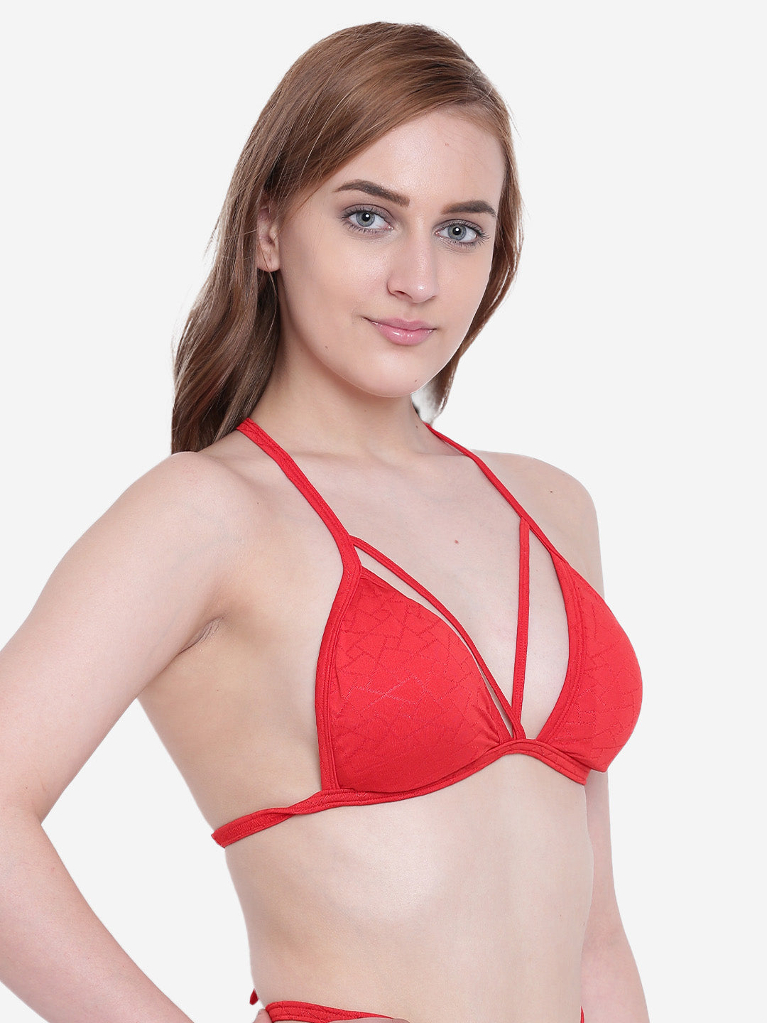 Padded Halter Neck Textured Two Piece Swim Bra