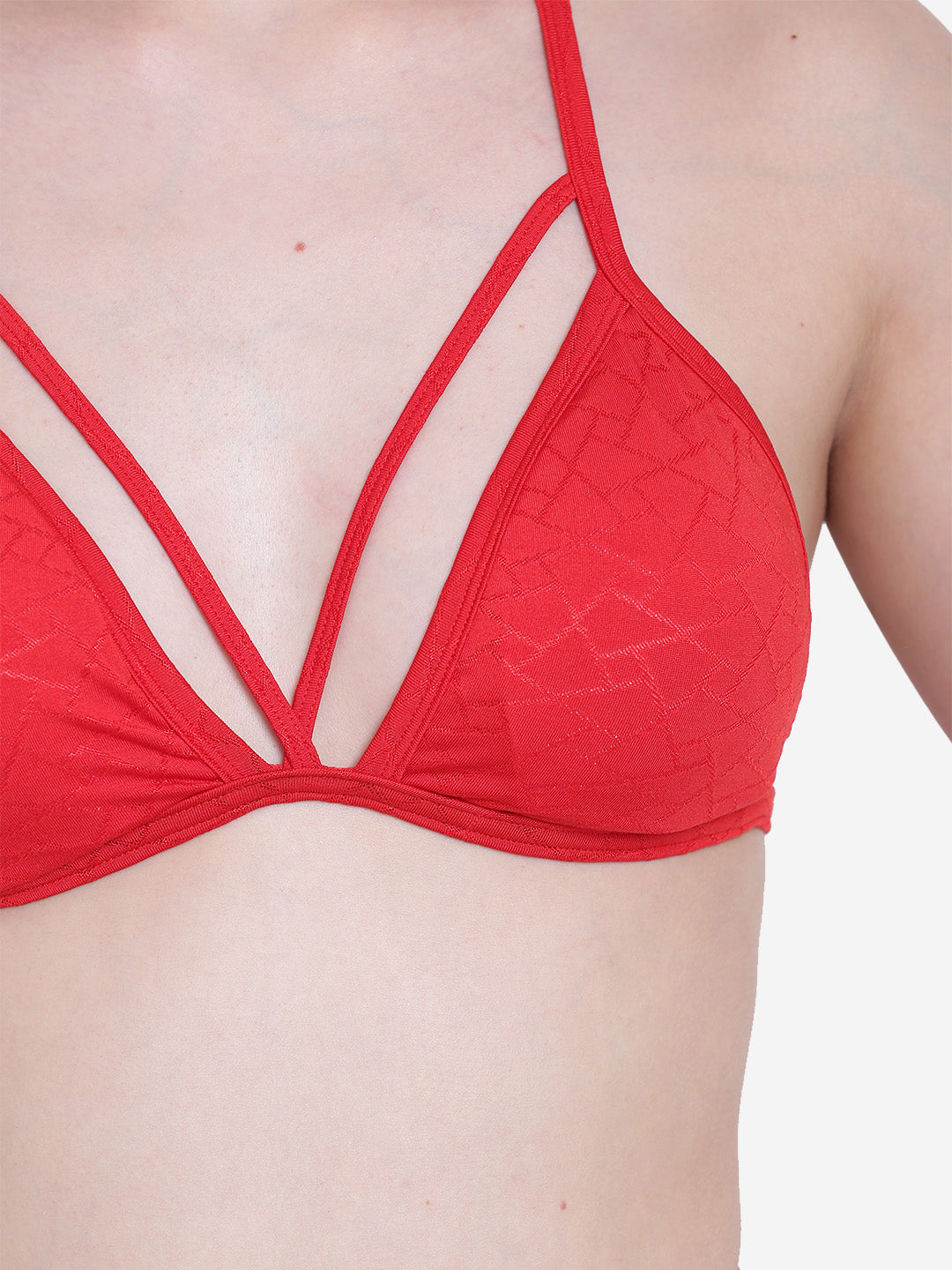 Padded Halter Neck Textured Two Piece Swim Bra