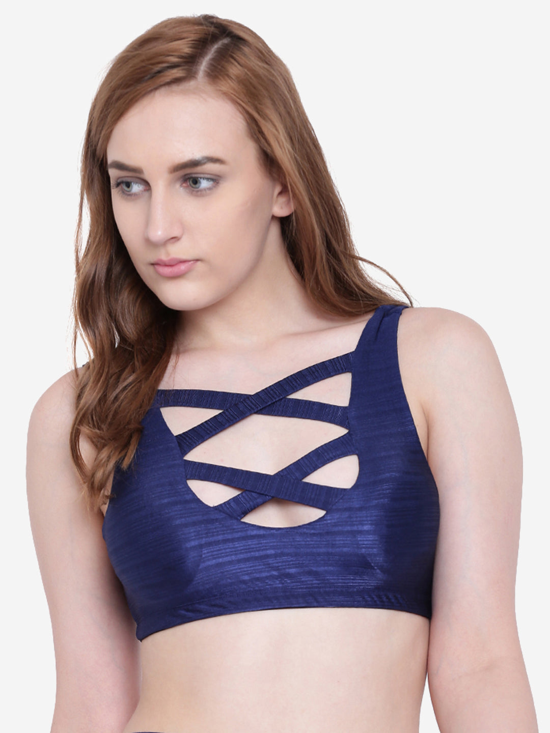 Padded Textured Criss Cross Two Piece Swim Bra
