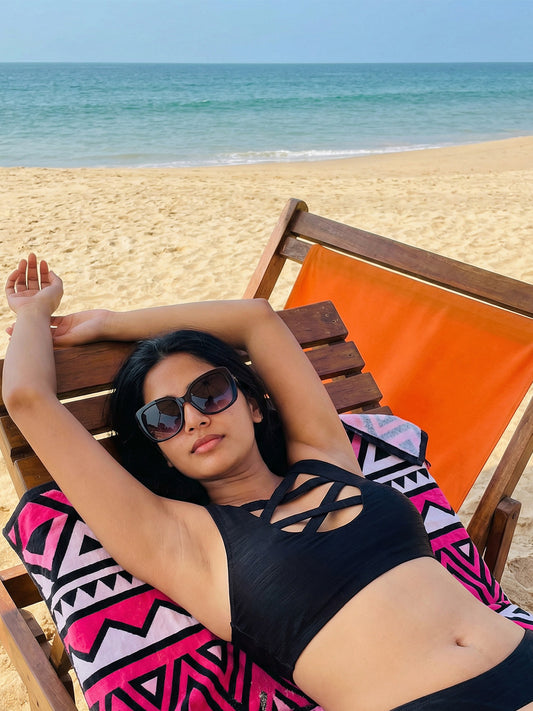 Padded Textured Criss Cross Two Piece Swim Bra