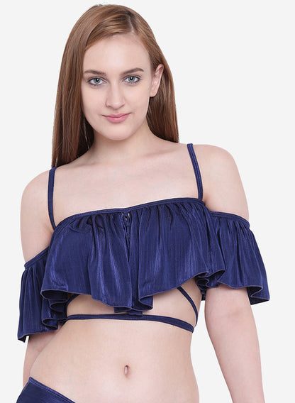 Textured Non Padded Frilled Adjustable Back Closure Swim Upper