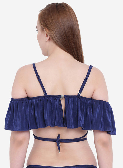 Textured Non Padded Frilled Adjustable Back Closure Swim Upper