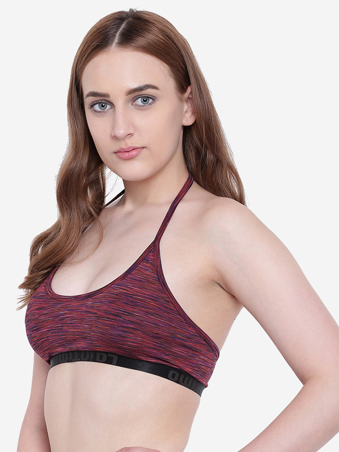 Padded Self Print Halter Neck Two Piece Swim Bra