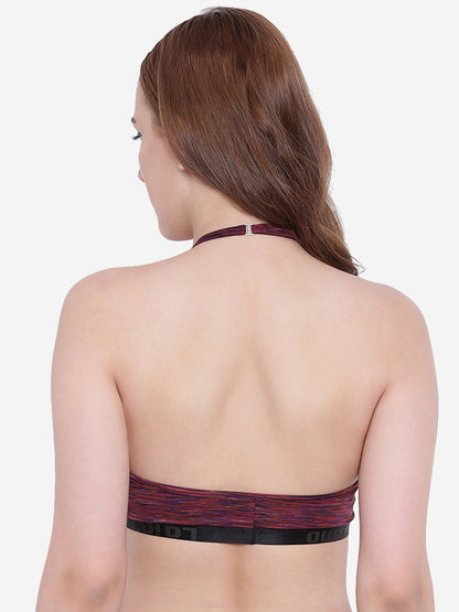 Padded Self Print Halter Neck Two Piece Swim Bra