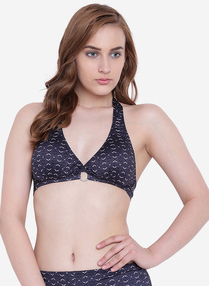 Padded Digital Print Halter Neck Bikini Swim Bra