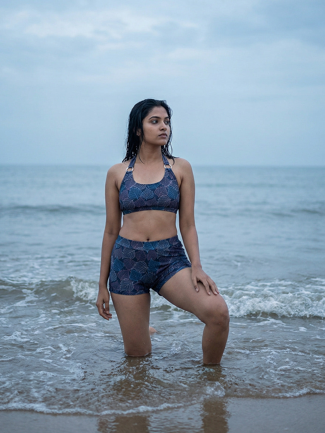 Padded Halter Neck leaf Print Bikini Swimsuit (Set of 2)