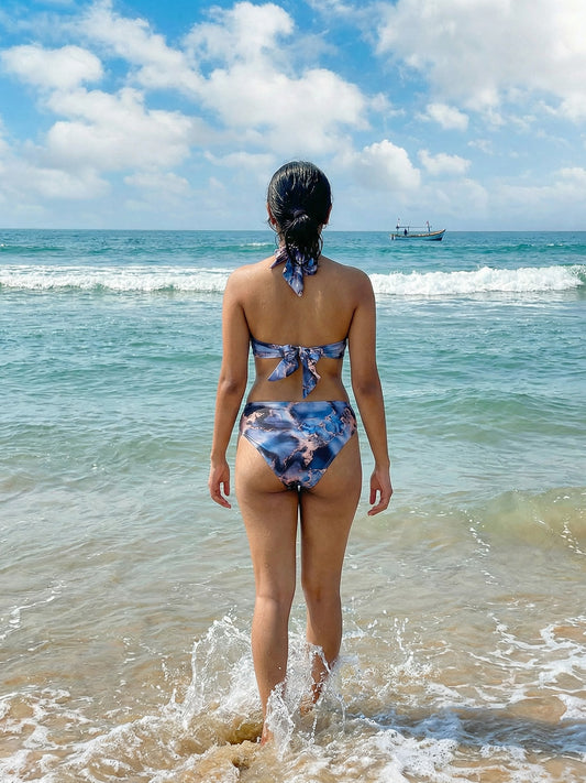 Padded Halter Neck Abstract Print Bikini Swimsuit (Set of 2)