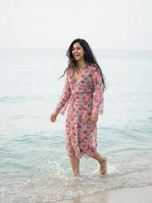 Printed Swim CoverUp Shrug