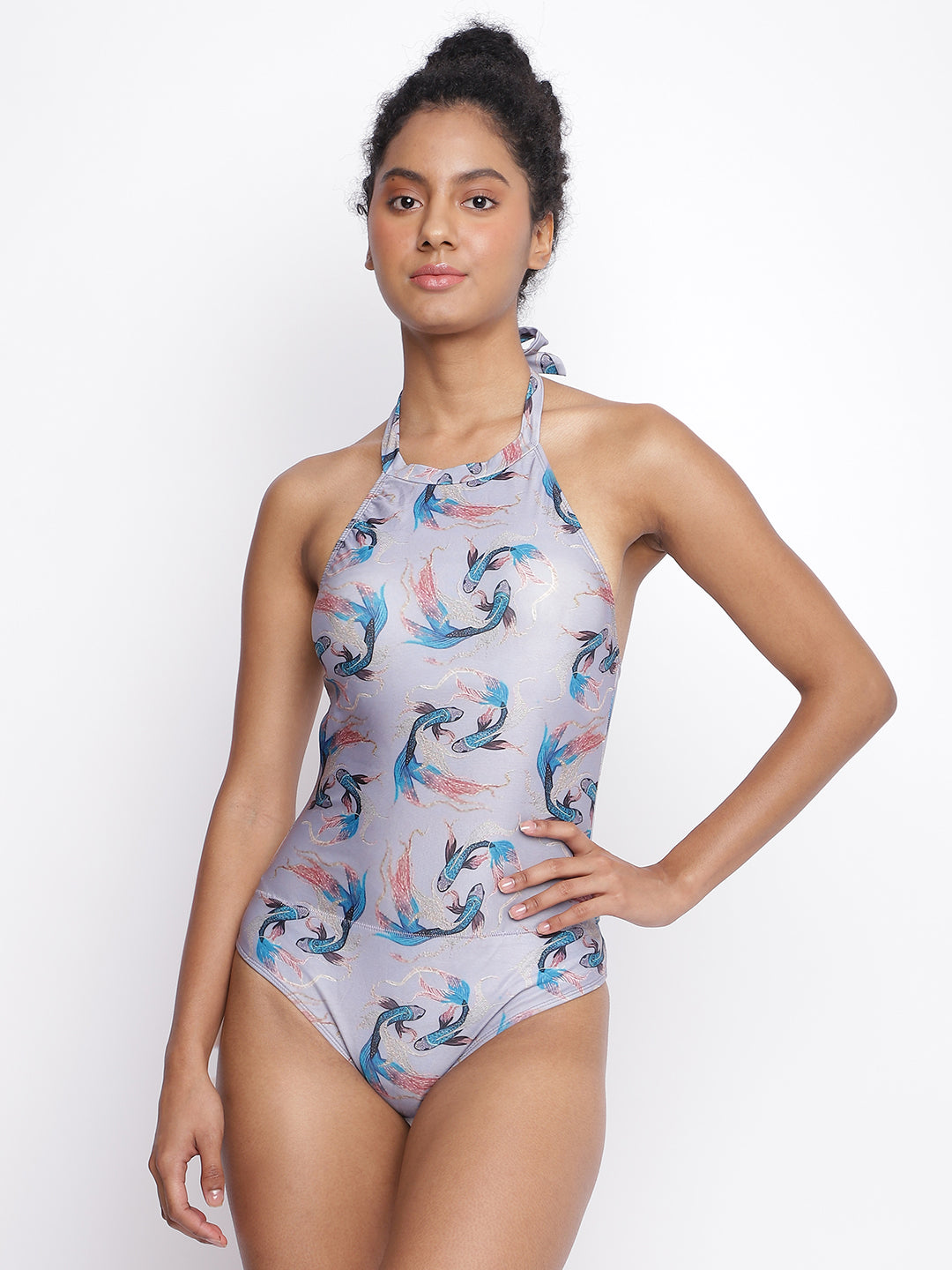 La Intimo luxury women's halter neck Monokini with thong bottom, perfect for stylish beach and poolside wear.