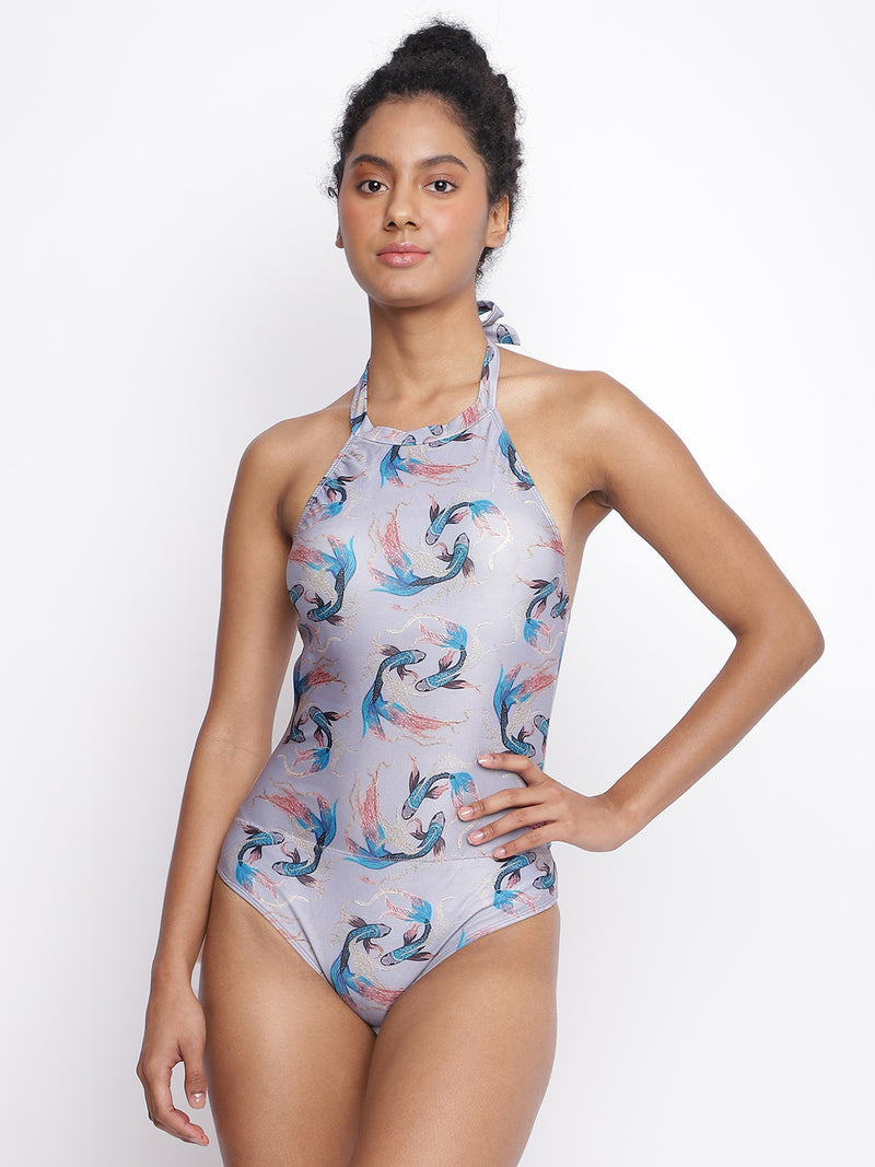 La Intimo luxury women's halter neck Monokini with thong bottom, perfect for stylish beach and poolside wear.