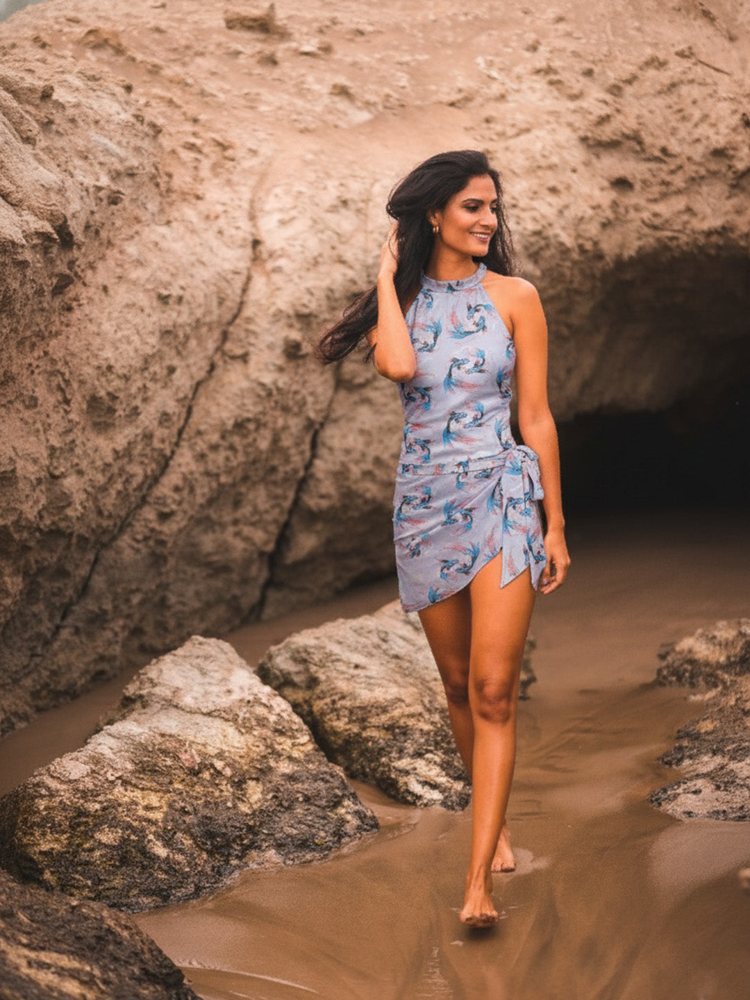 Fish Print Mesh Short Length Sarong