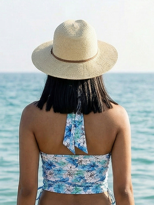 Padded Halter Neck Floral Print Tankini Swim Crop Top