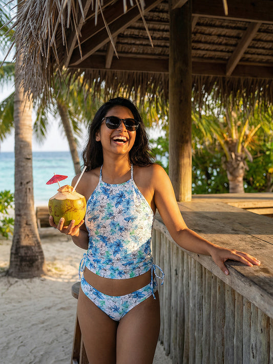 Padded Halter Neck Floral Print Tankini Swimsuit (Set of 2)