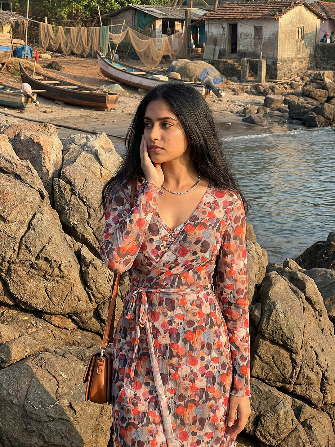 Padded Floral Print Tankini Swimsuit Long Shrug (Set of 3)