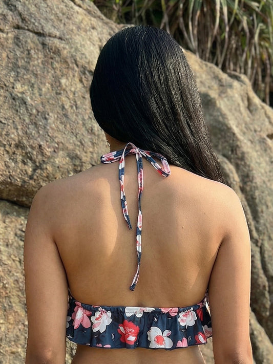 Padded Front String Halter Neck Floral print Tankini Swim Bra
