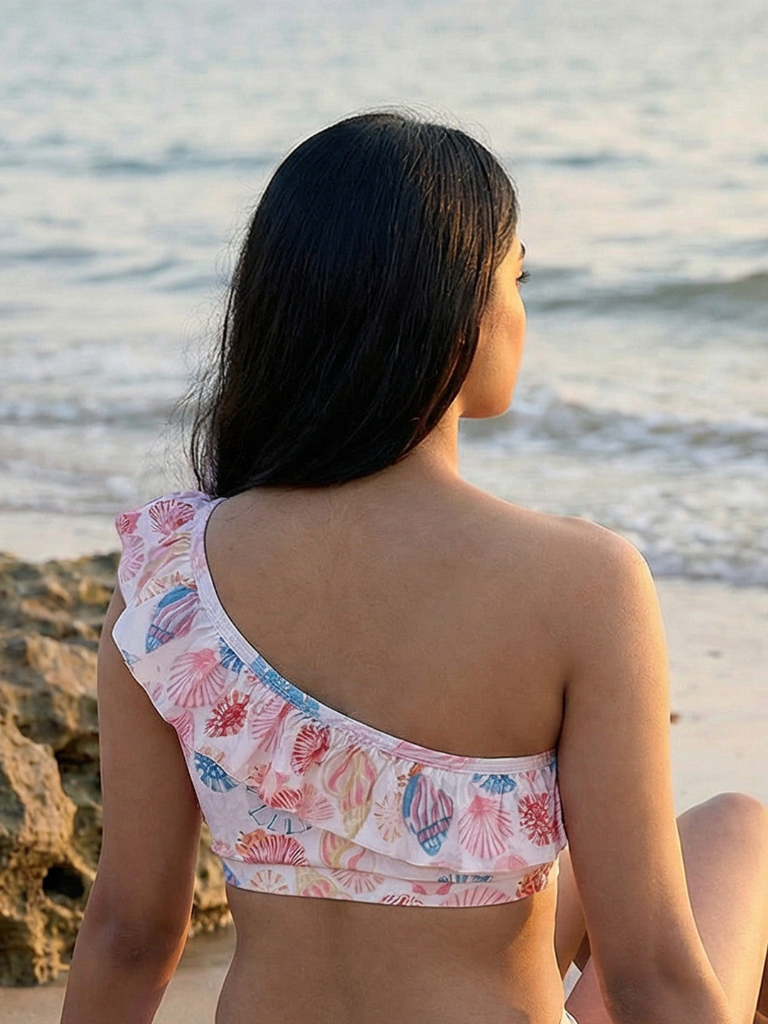 Padded Shell print One Shoulder Tankini Swim Bra