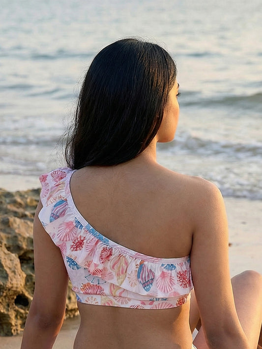 Padded Shell print One Shoulder Tankini Swim Bra