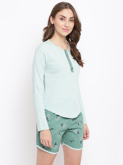 100% Cotton Full Sleeves T-Shirt Shorts Nightsuit