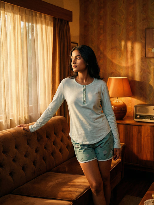 100% Cotton Full Sleeves T-Shirt Shorts Nightsuit