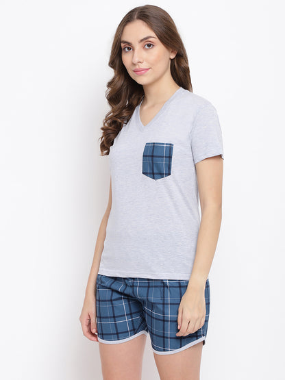 100% Cotton V-Neck T-Shirt Shorts Nightsuit