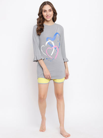 La Intimo Women's Premium Boxer & T-Shirt Set - Comfortable t-shirt and boxer shorts for stylish sleepwear and relaxation.