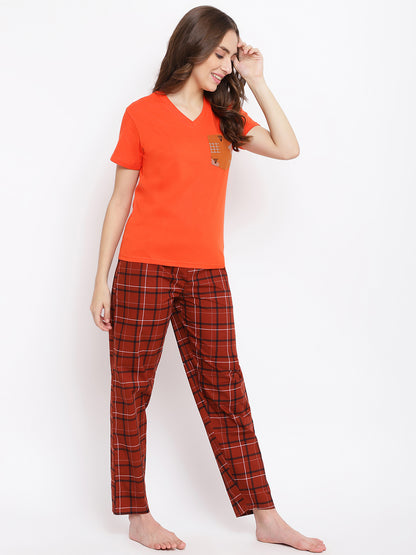 100% Cotton Check Print Pyjama T-Shirt Nightsuit