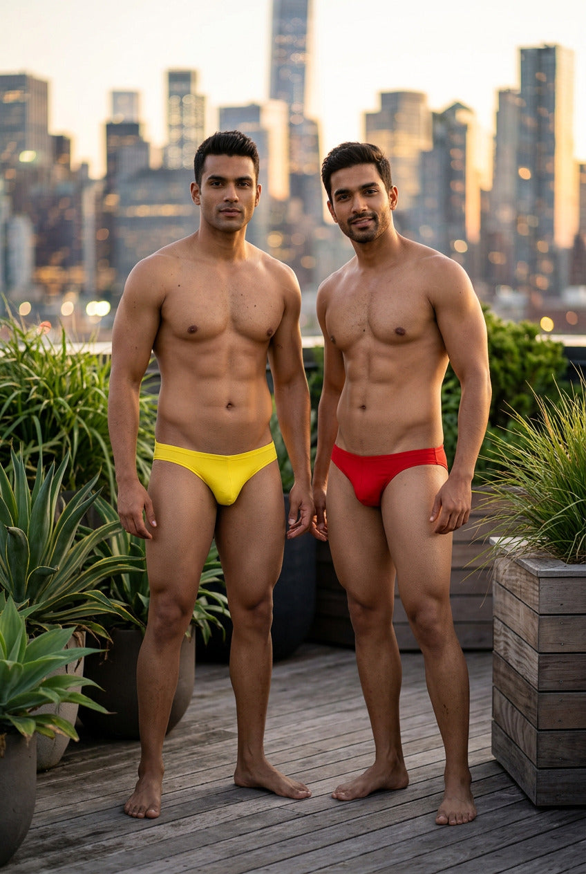 Men's La Intimo Low Waist Semi Seamless Thong - Flash (Pack of 2) - Red, Yellow