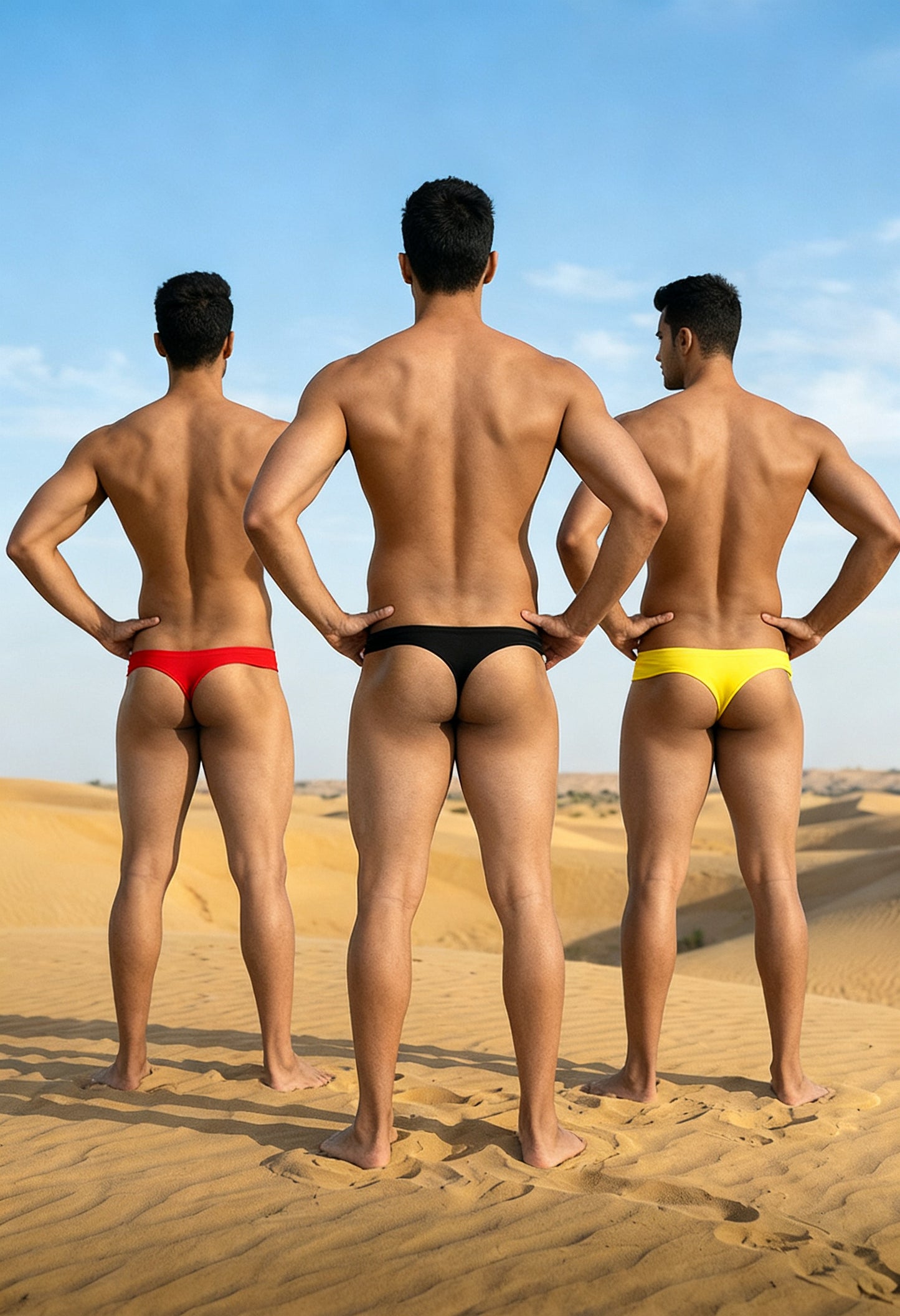 Men's La Intimo Low Waist Semi Seamless Thong - Flash (Pack of 3) - Black, Red, Yellow