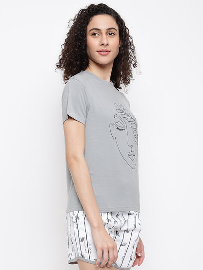 Modal Printed Shorts and T-Shirt Nightsuit