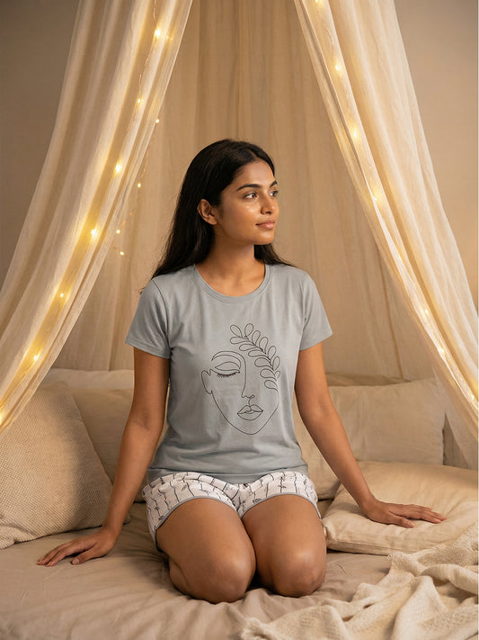 Modal Printed Shorts and T-Shirt Nightsuit