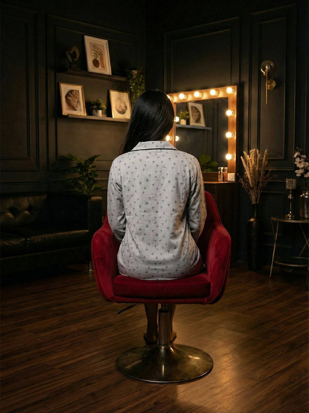 100% Cotton Printed Long Shirt Grey Nightwear