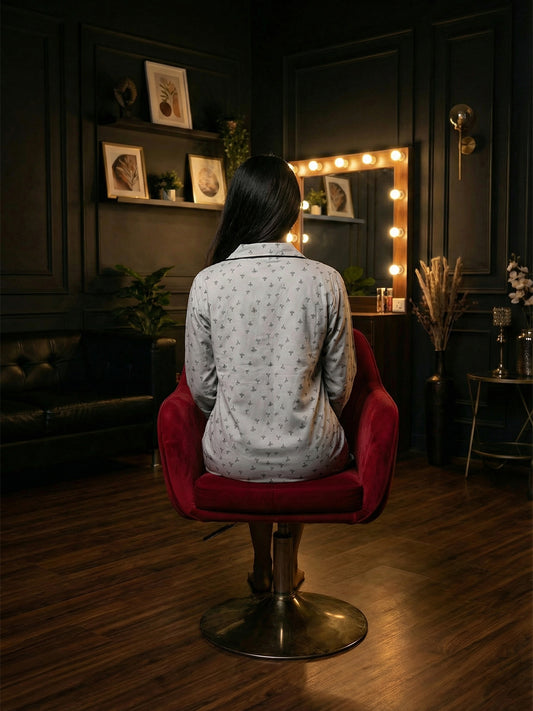 100% Cotton Printed Long Shirt Grey Nightwear