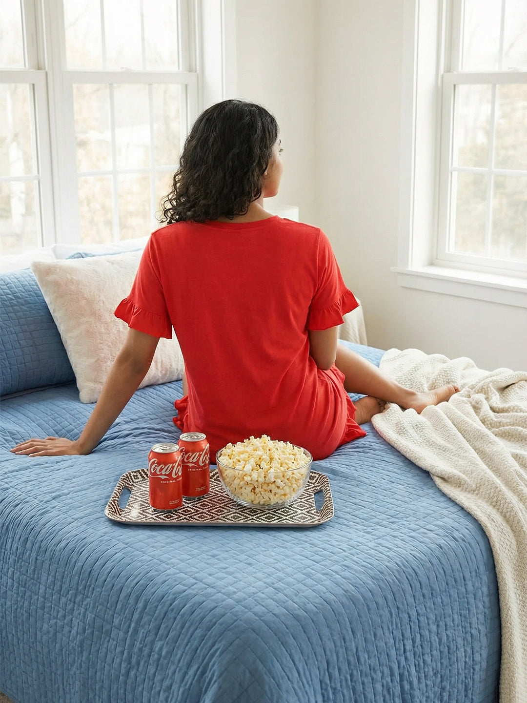 Modal Heart Print Long T-Shirt Red Nightwear