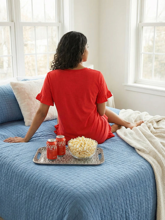 Modal Heart Print Long T-Shirt Red Nightwear