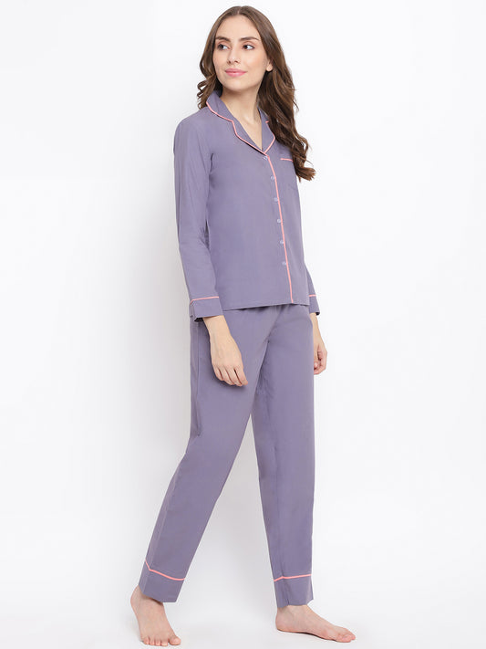 100% Cotton Solid Grey Nightsuit