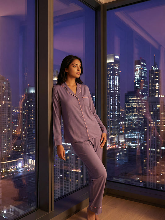 100% Cotton Solid Grey Nightsuit